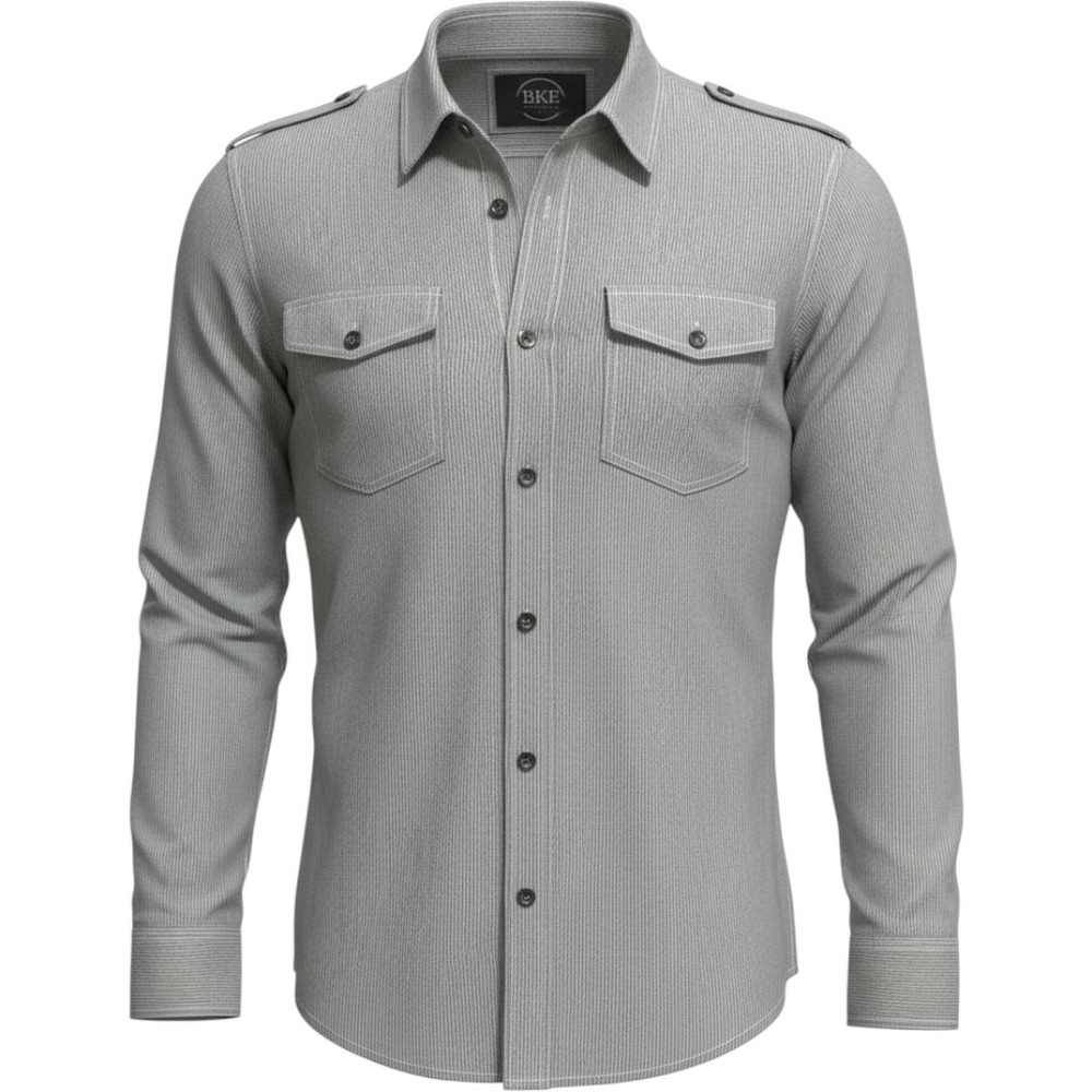 BKE Shirt Mens XL Gray White Pinstripe Western Button Down Cotton Blend Vintage
